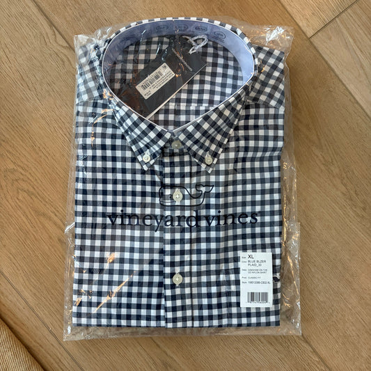 Vineyard Vines Gingham On The Go Nylon Blue / White Button Down Shirt Size XL