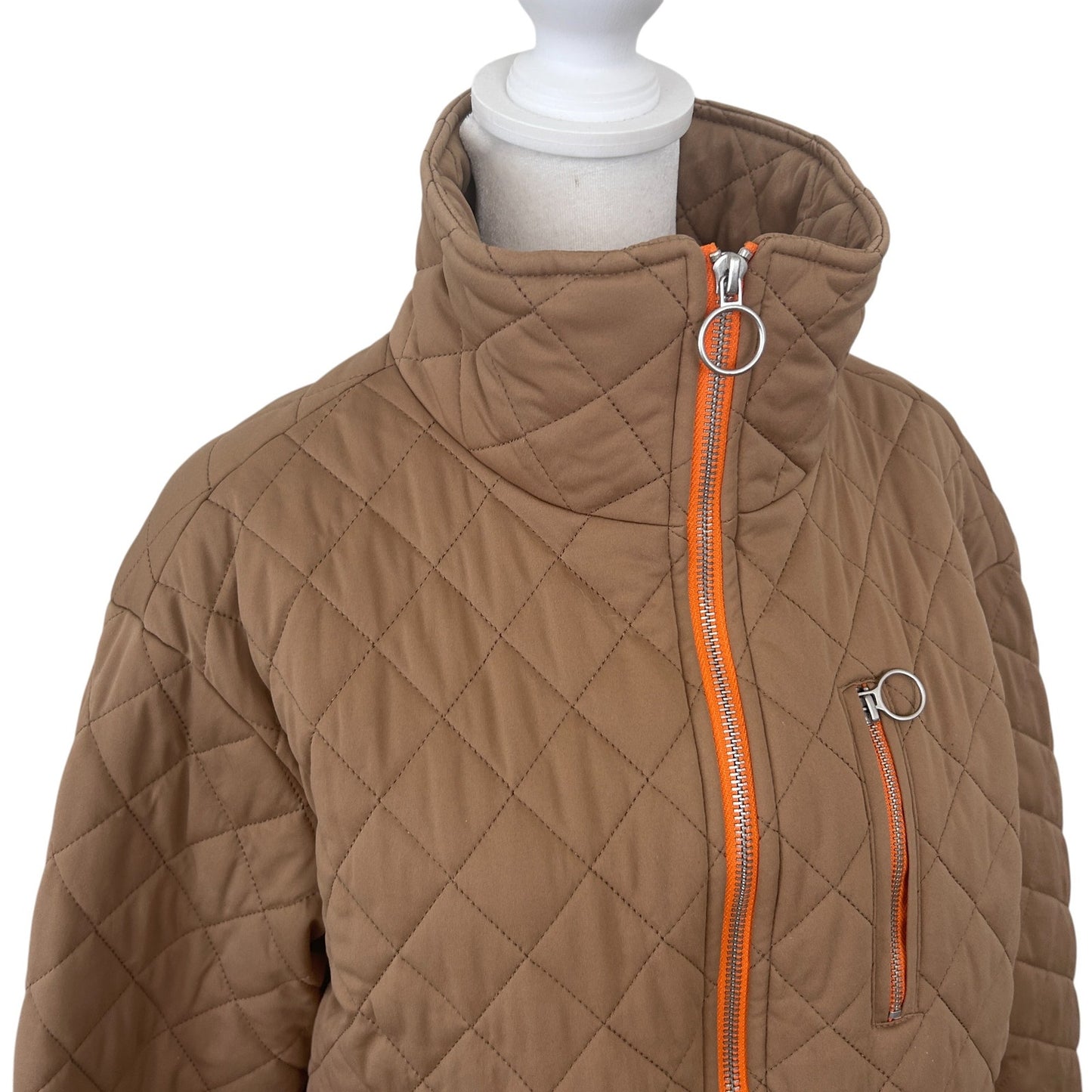 Avec Les Filles Brown Quilted Cropped Full Zip Jacket Womens Size Small
