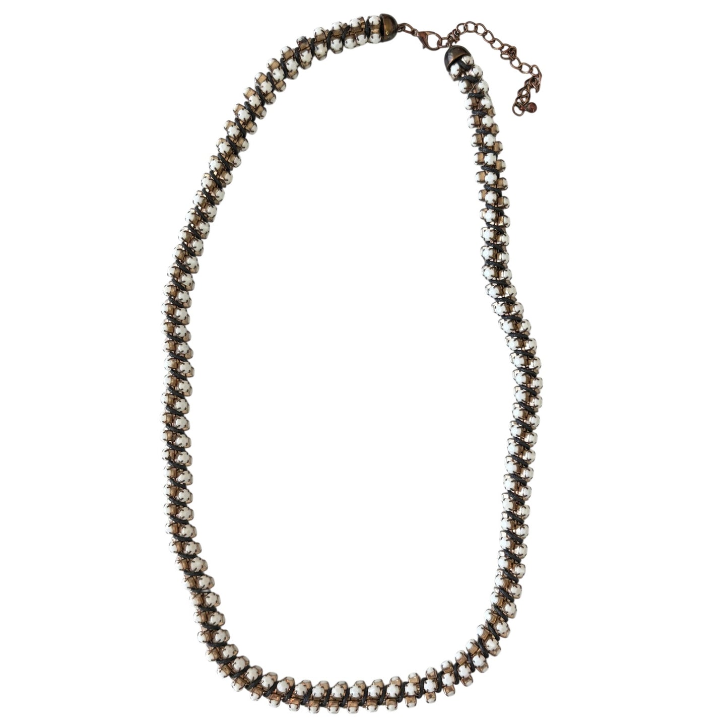 Anthropologie Vintage Bronze Tone and White Bead Stone 3D Statement Necklace