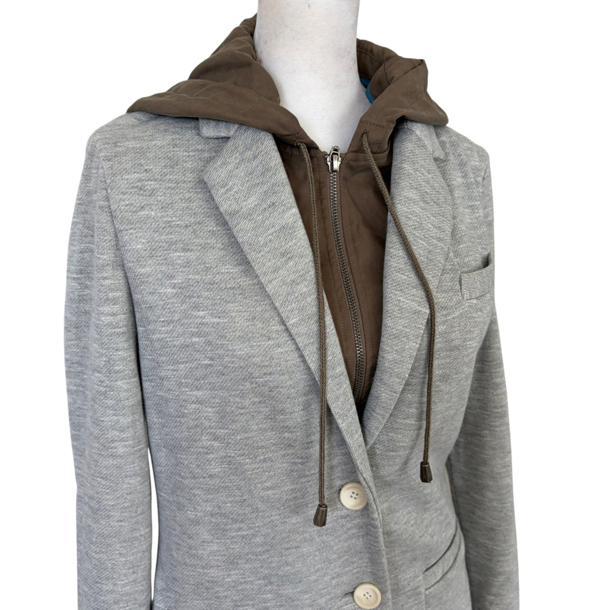 Elevenses Anthropologie Gray Hooded Dickie Blazer Jacket Womens Size Small