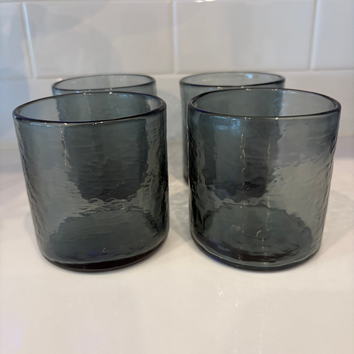 Pottery Barn Hammered Short Drinking Glasses Smoke Gray 3.5" High SET of 4