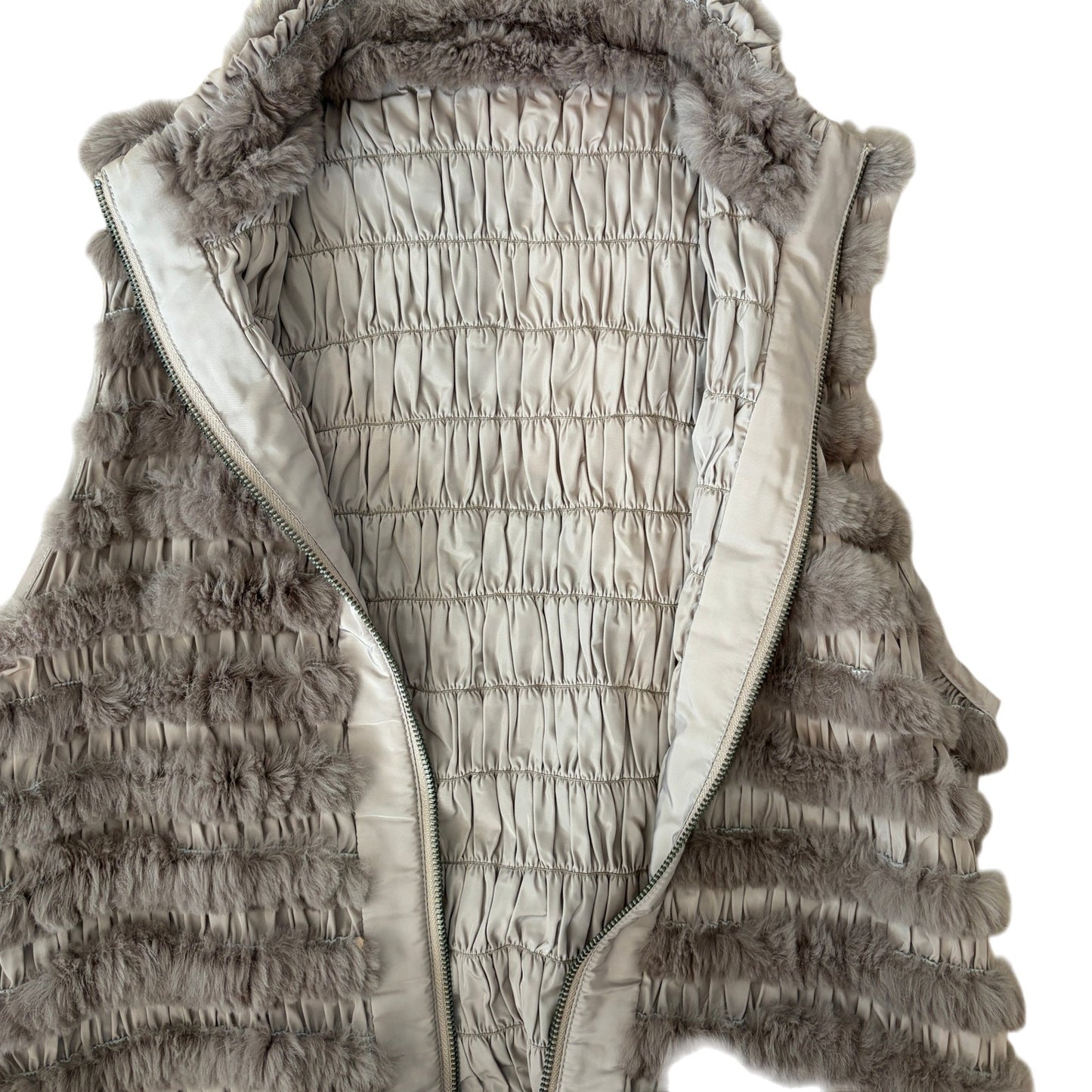 Genuine Taupe Rabbit Fur Ruched Stretchy Vest Womens Size Medium