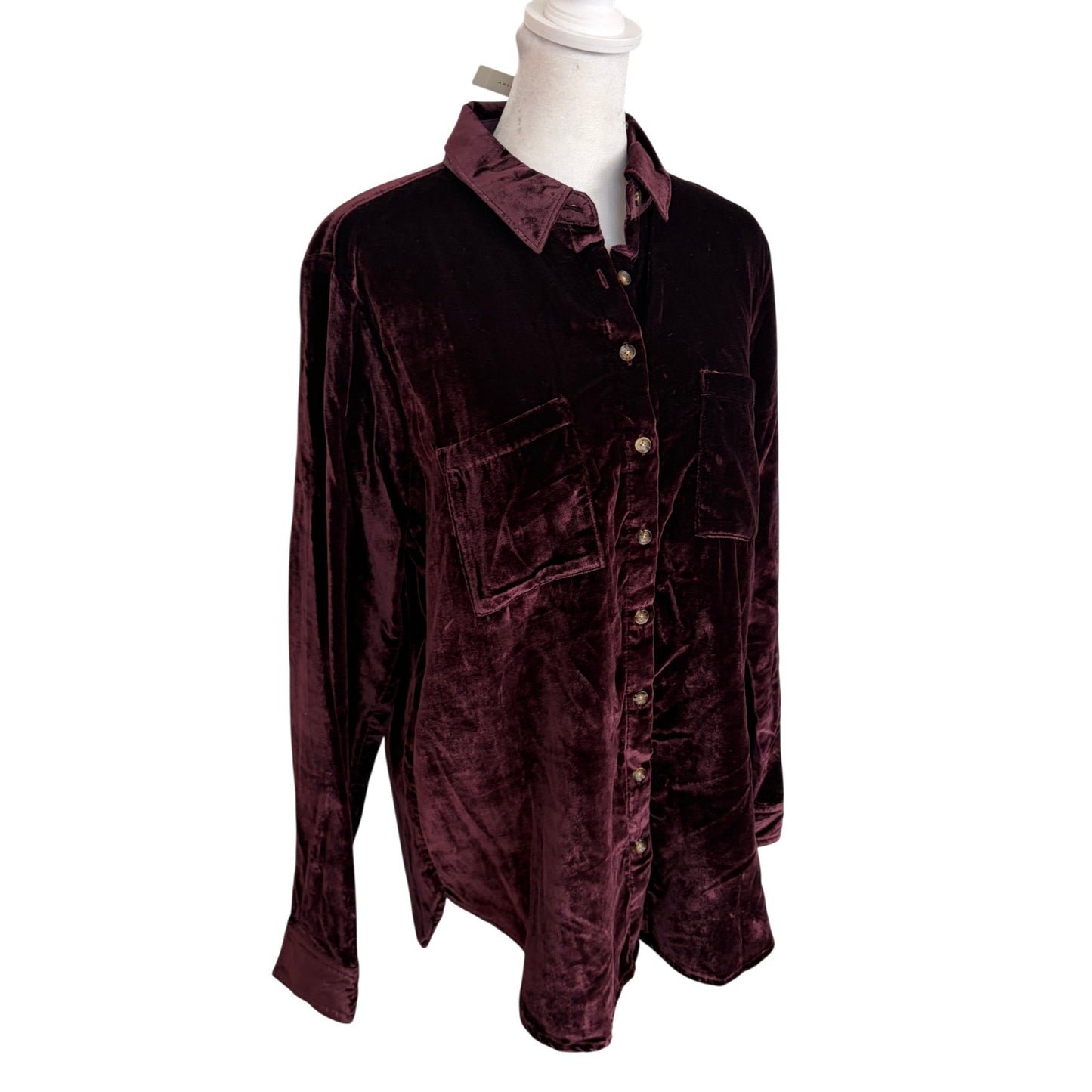 Maeve Anthropologie Burgundy Velvet Button Down Top Womens Size 6 NEW