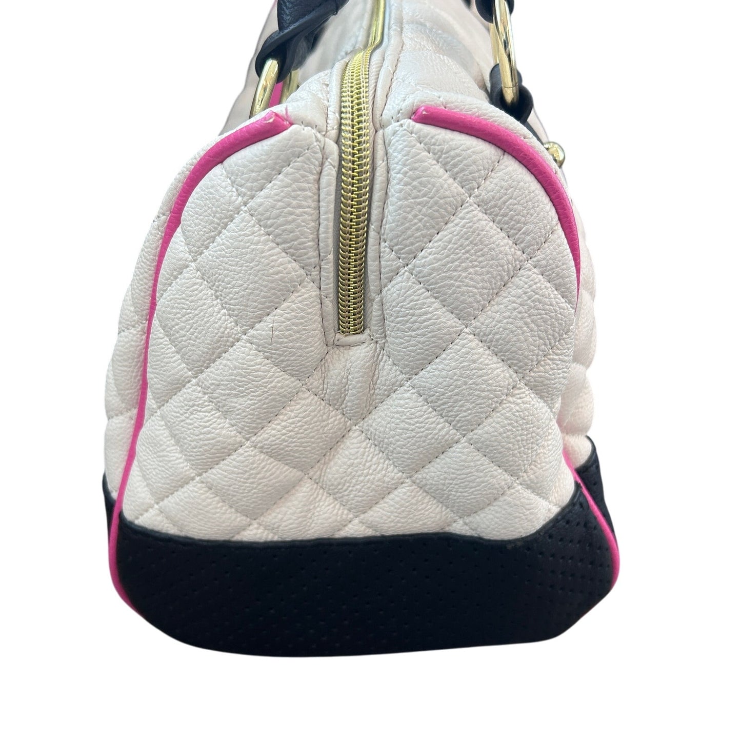 Betsey Johnson Black, White and Pink Quilted Top Handle Shoulder Bag