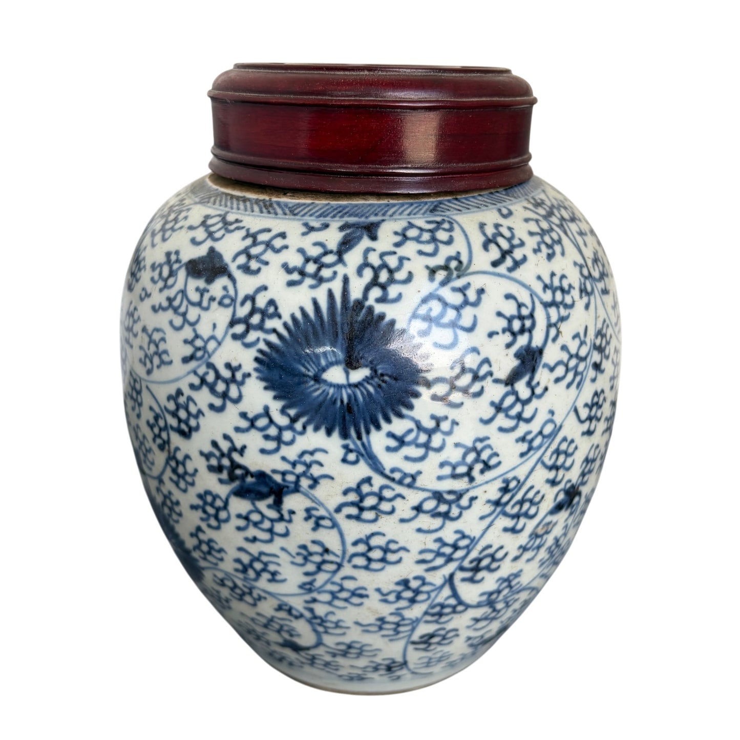 Antique 19th Century Chinese Art Porcelain Blue and White Ginger Jar 9" x 7"