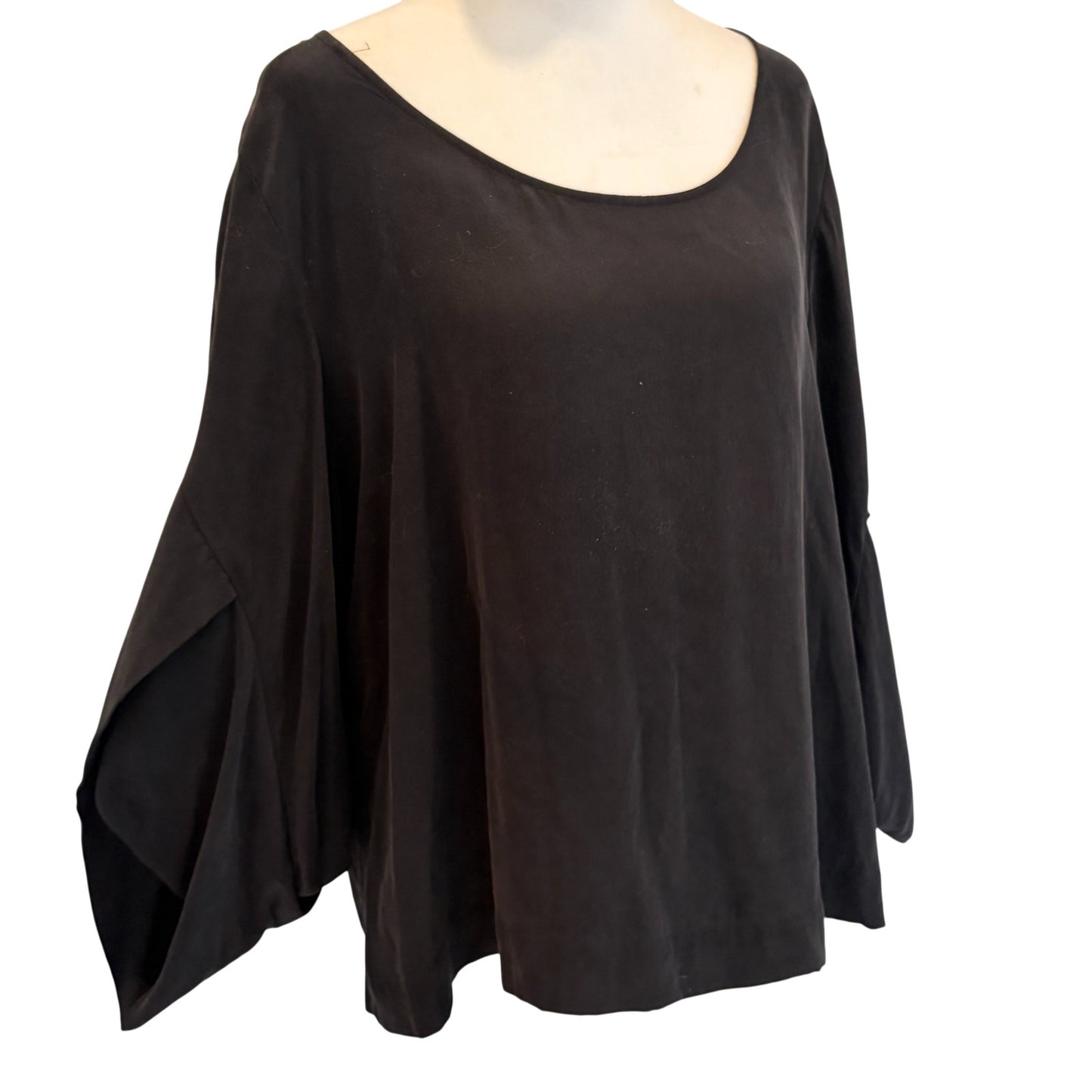 Eileen Fisher System Black Boxy Top 100% Silk Womens Size Large