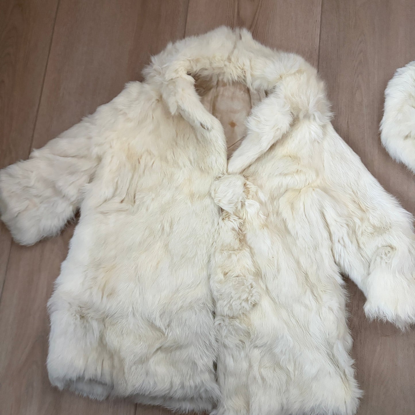 Vintage 1940s White Rabbit Fur Coat, Hat, Muff Girls Toddler