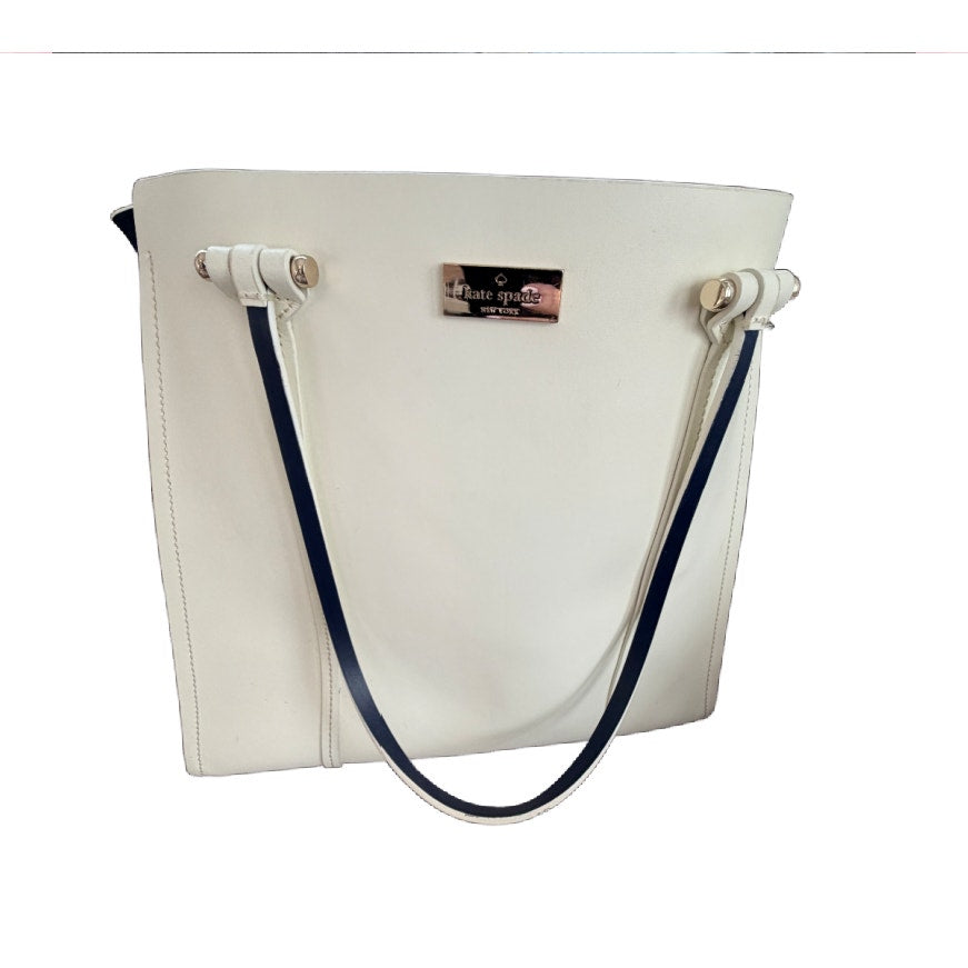 Kate Spade New York Arbour Hill Elodie Satchel Tote Bag Off White Navy Blue