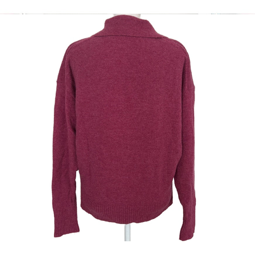 J. Crew Purple Pink Wool Blend V-Neck Collared Pullover Sweater Women Size Small