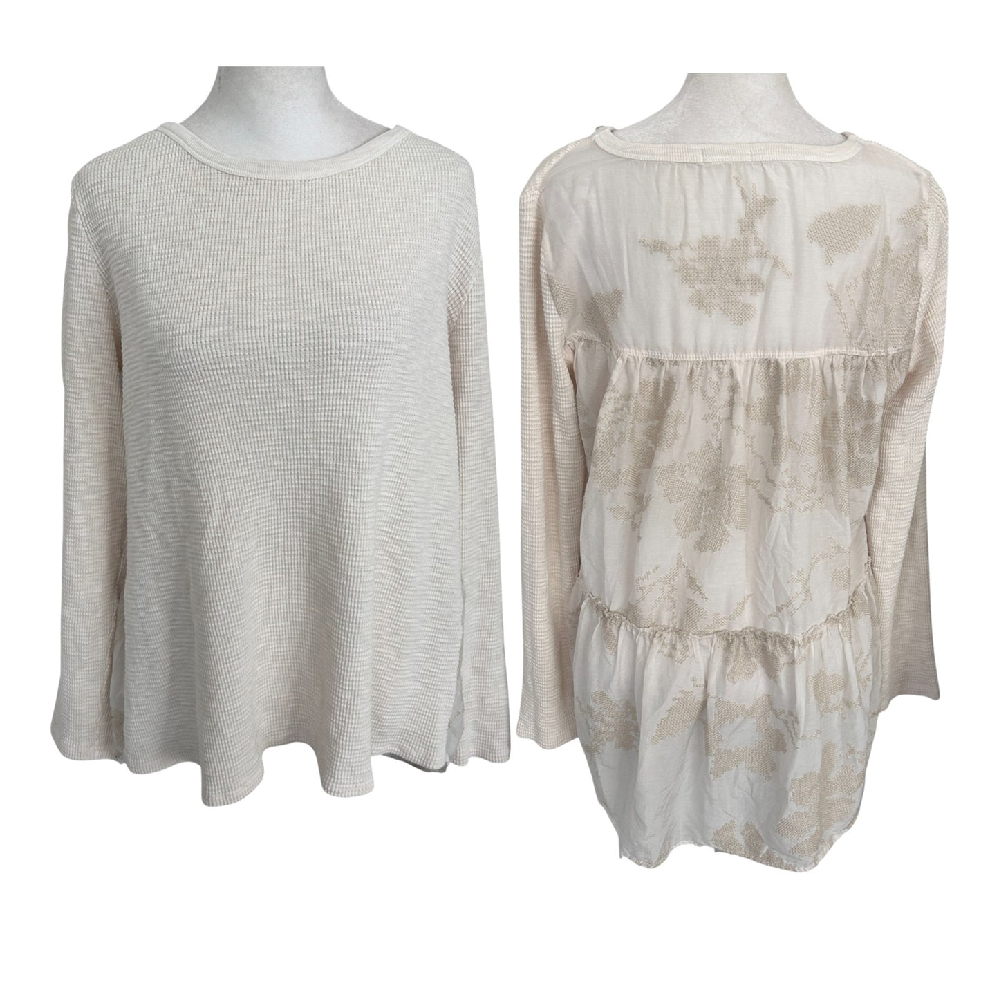 Dylan Ivory / Off-White Boho Waffle Front Blousy Back Top Womens Size Small