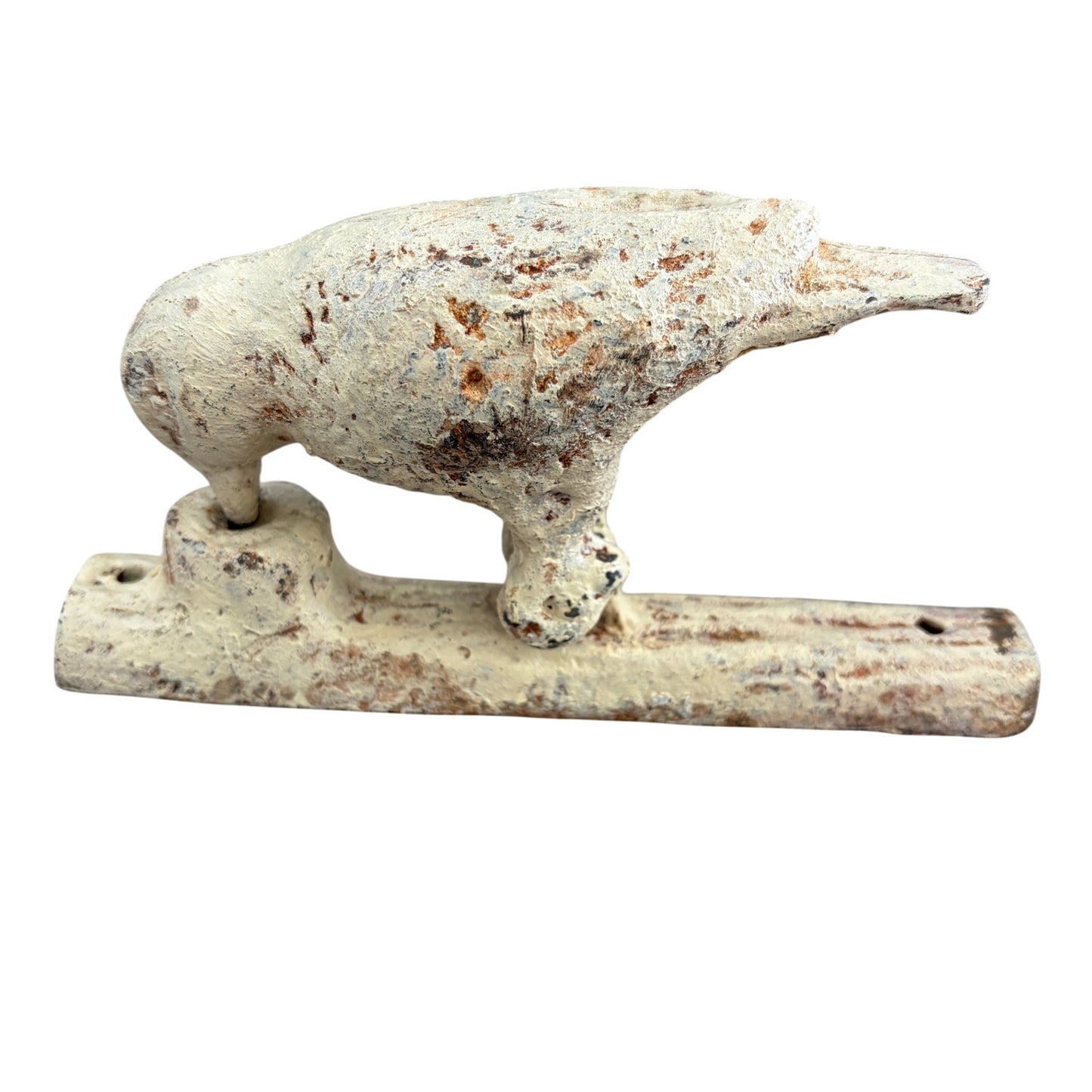 Rustic Vintage Cast Iron Bird Door Knocker Ivory and Brown Distressed Look