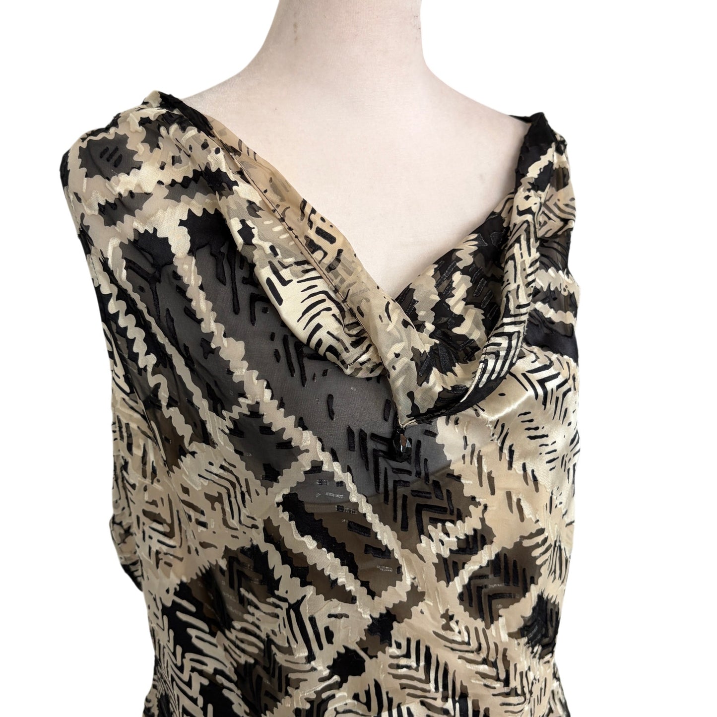 St. John Black and Tan Silk Blend Sleeveless Top Blouse Womens Size Medium