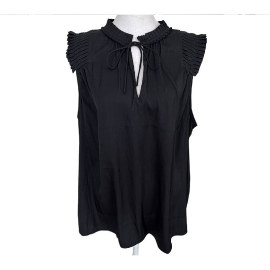 LOFT NWT Black Ruffled V-Neck Sleeveless Top Blouse Womens Size XL NEW
