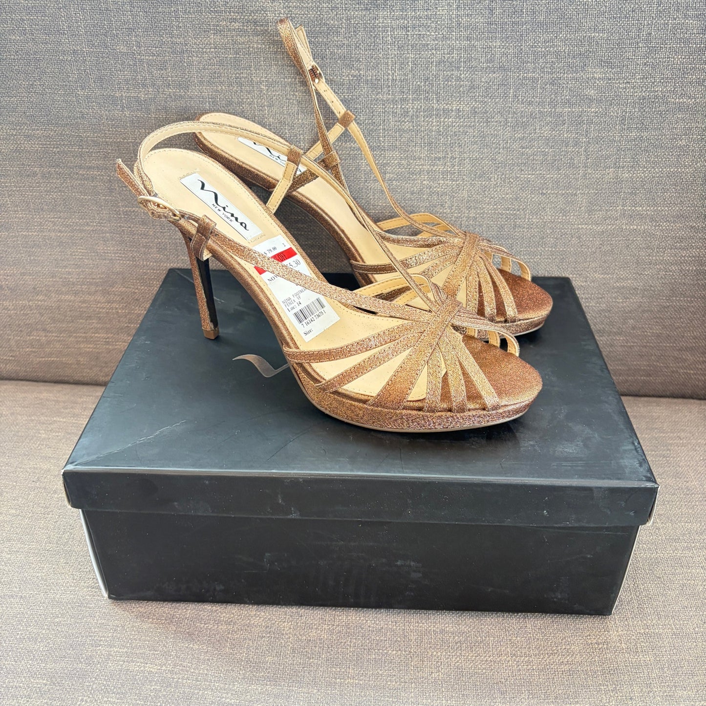 Nina NEW Fenix Bronze Wonderland Strappy Slingback Heel Womens Size 8.5