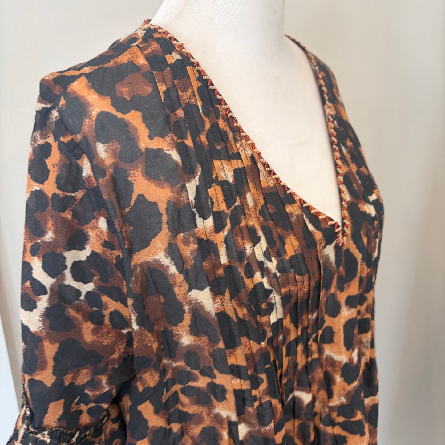 Anthropologie Duet Brown Black Animal Print Dress Coverup Womens Size Large