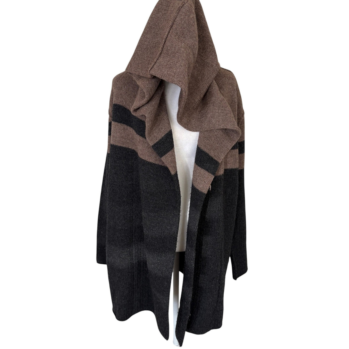 Vince Black and Brown Hooded Yak / Wool Open Cardigan Sweater Womens Size XS
