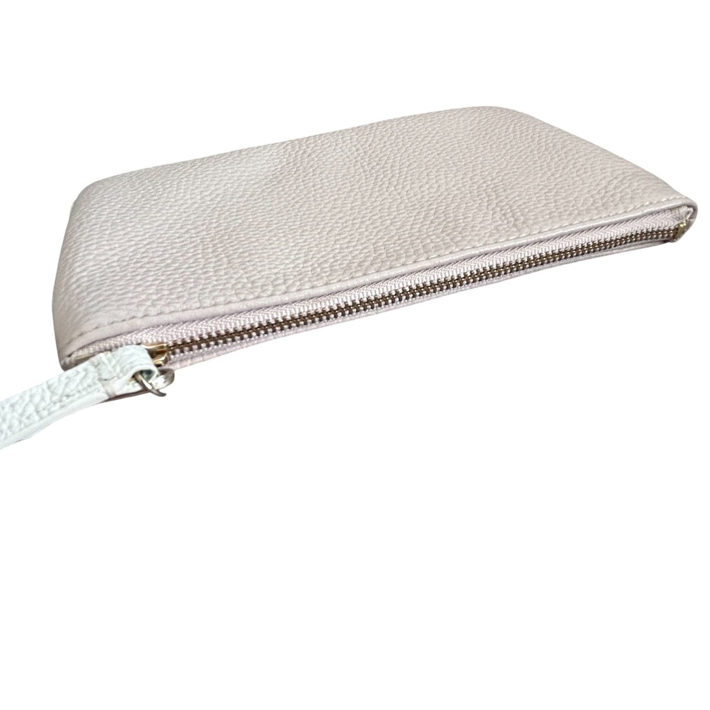 Kate Spade Tan and Ivory Pebbled Leather Zippered Pouch Clutch Wristlet