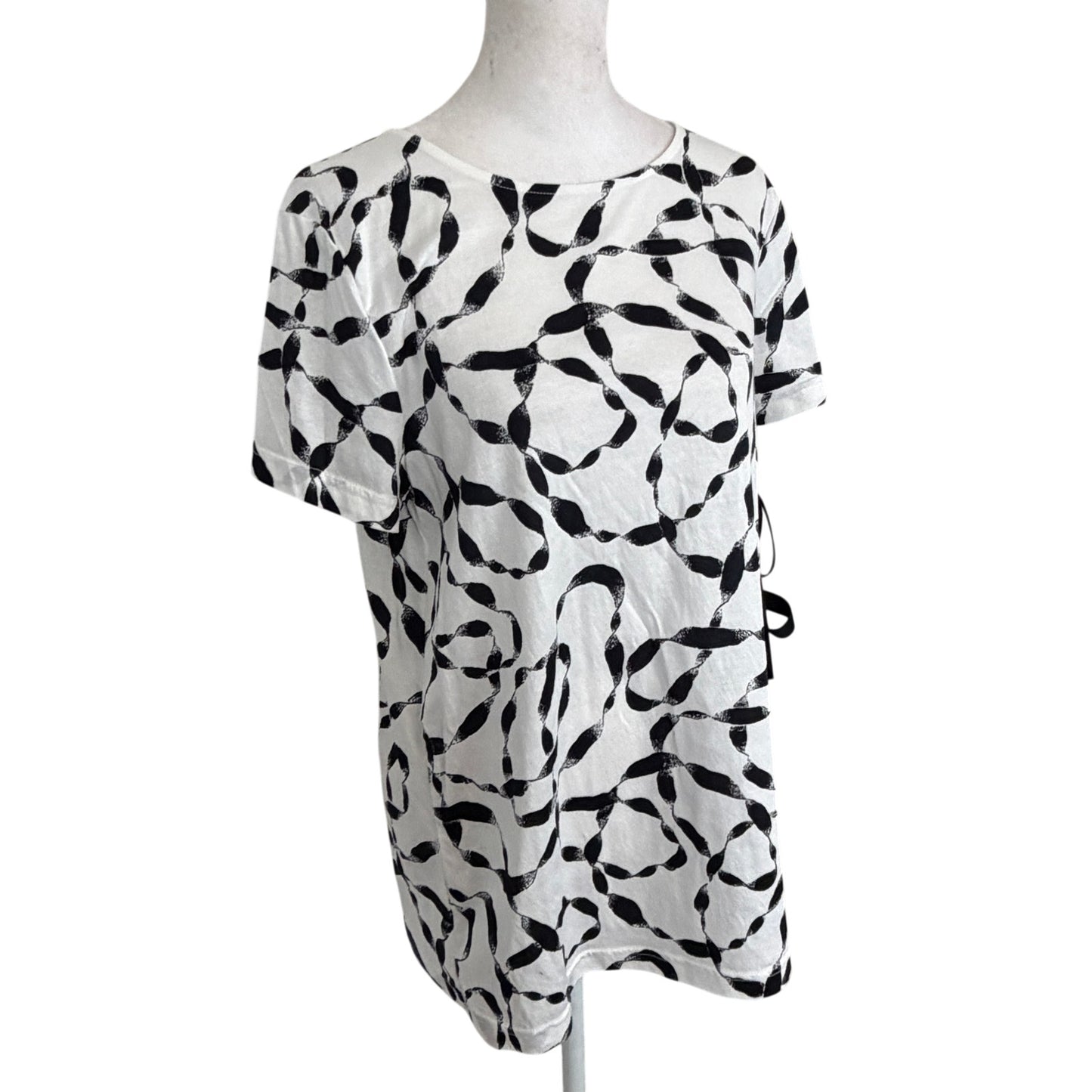 Helmut Lang White and Black Short Sleeve Top Black Side Ties Womens Size Medium