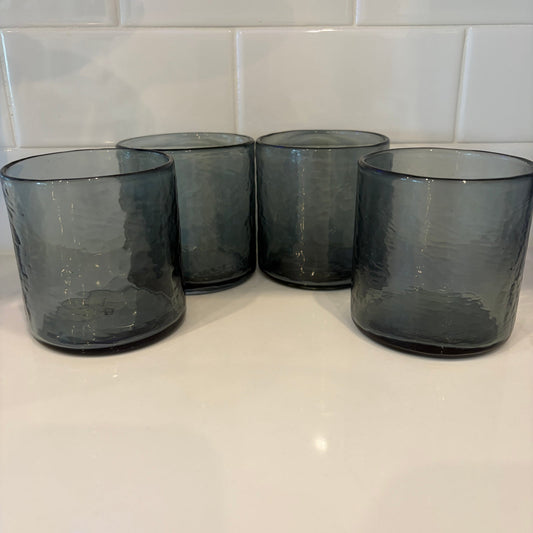 Pottery Barn Hammered Short Drinking Glasses Smoke Gray 3.5" High SET of 4
