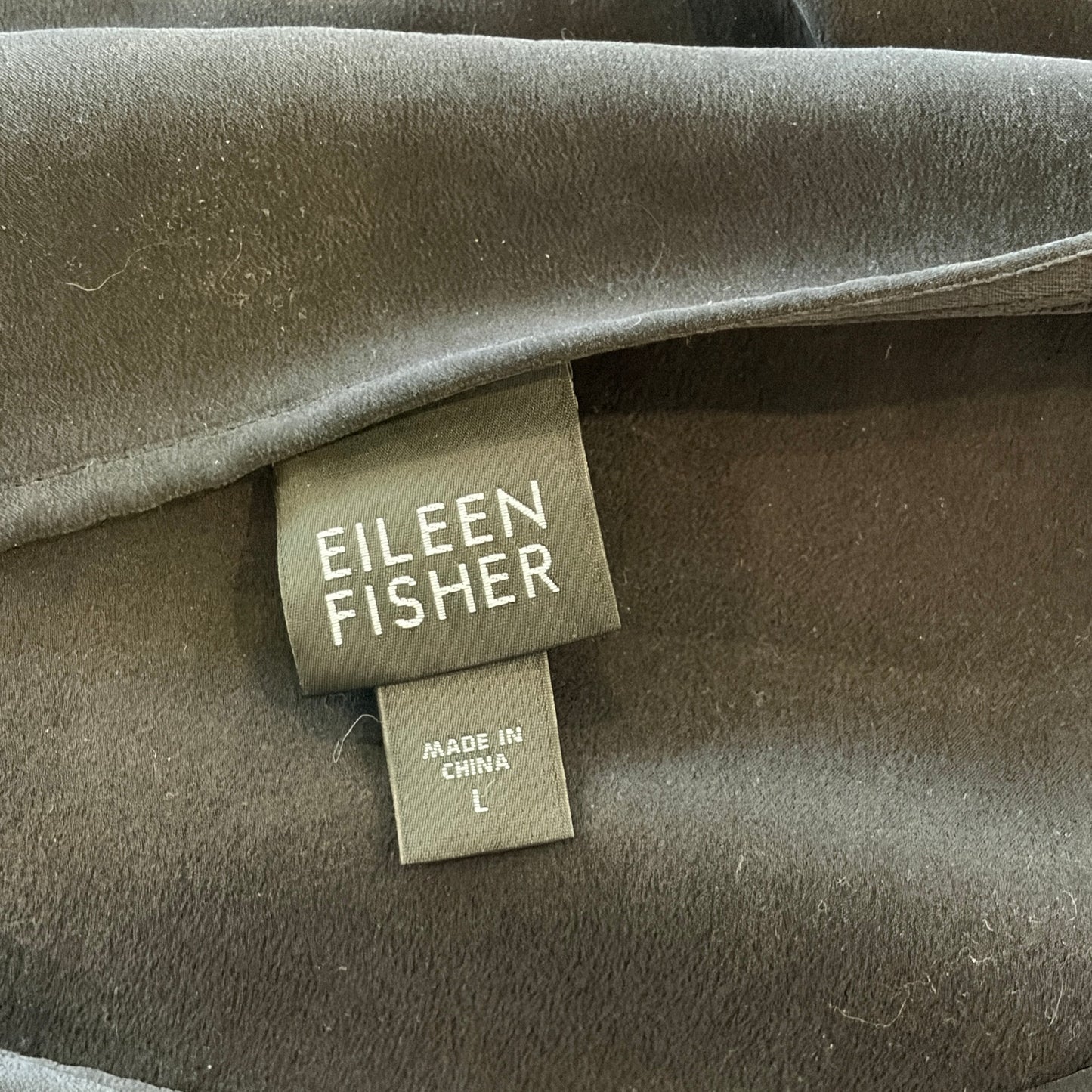 Eileen Fisher System Black Boxy Top 100% Silk Womens Size Large