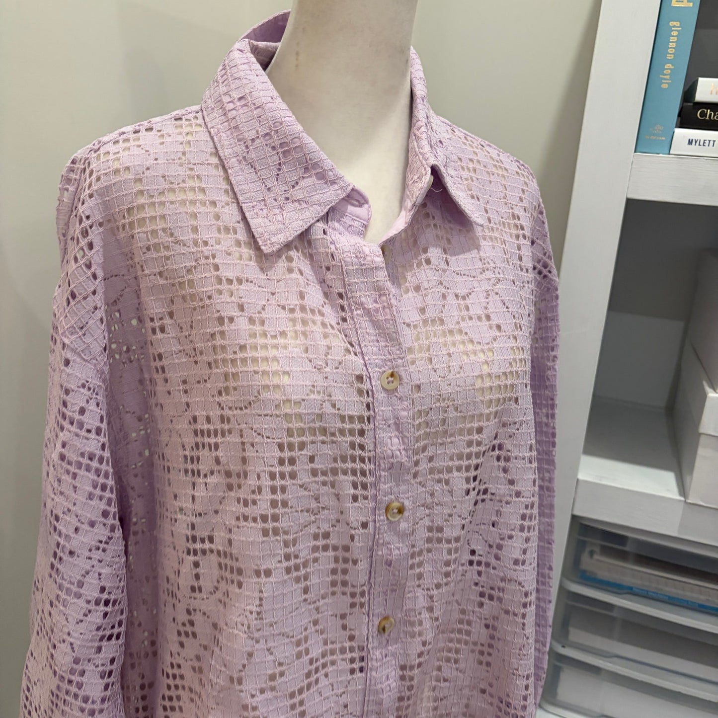 Free People Lilac Purple Button Down Crocheted Top Coverup Womens Size Small