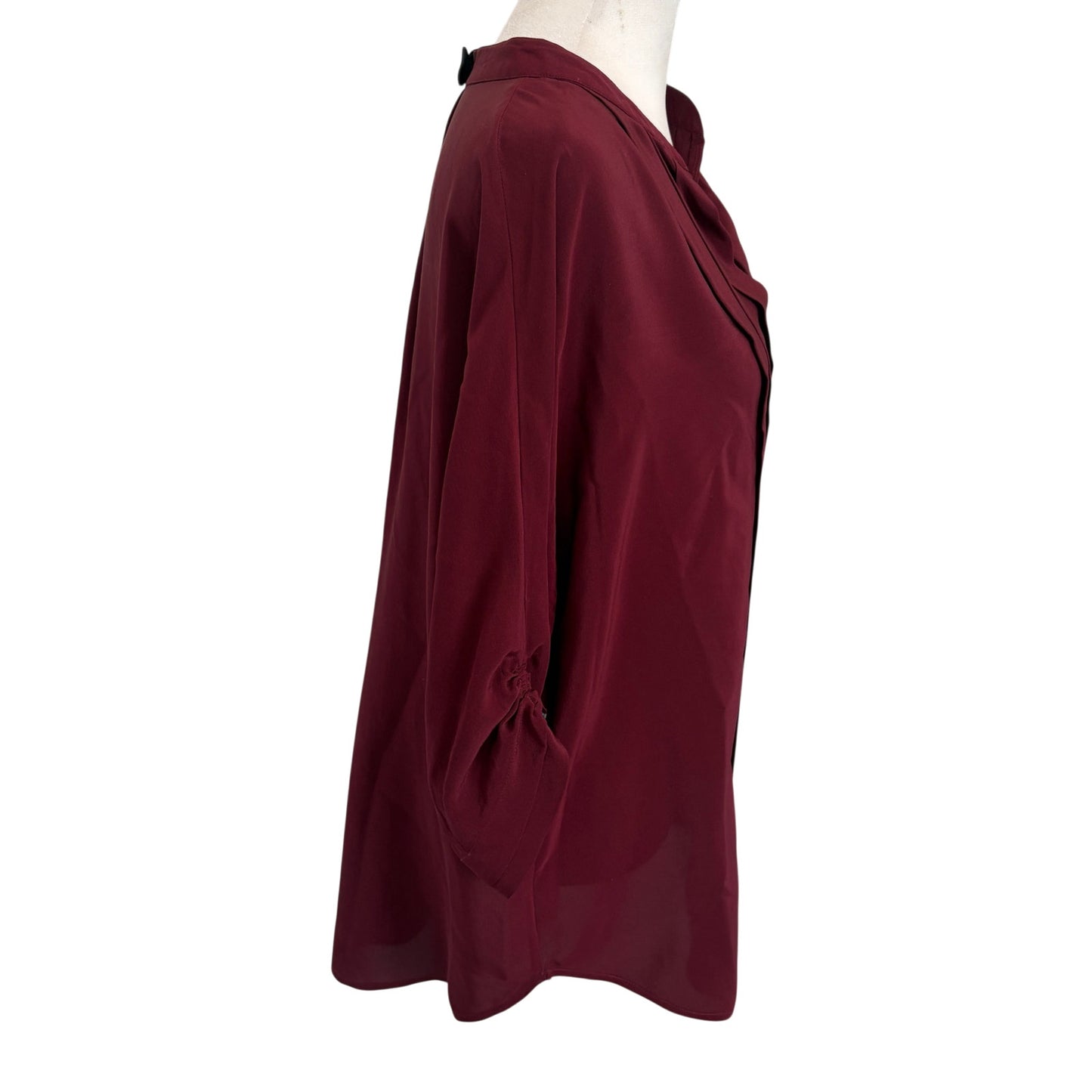 Rungolee Burgundy Pleat Front Short Sleeve Blouse V-Neck Womens Size Medium