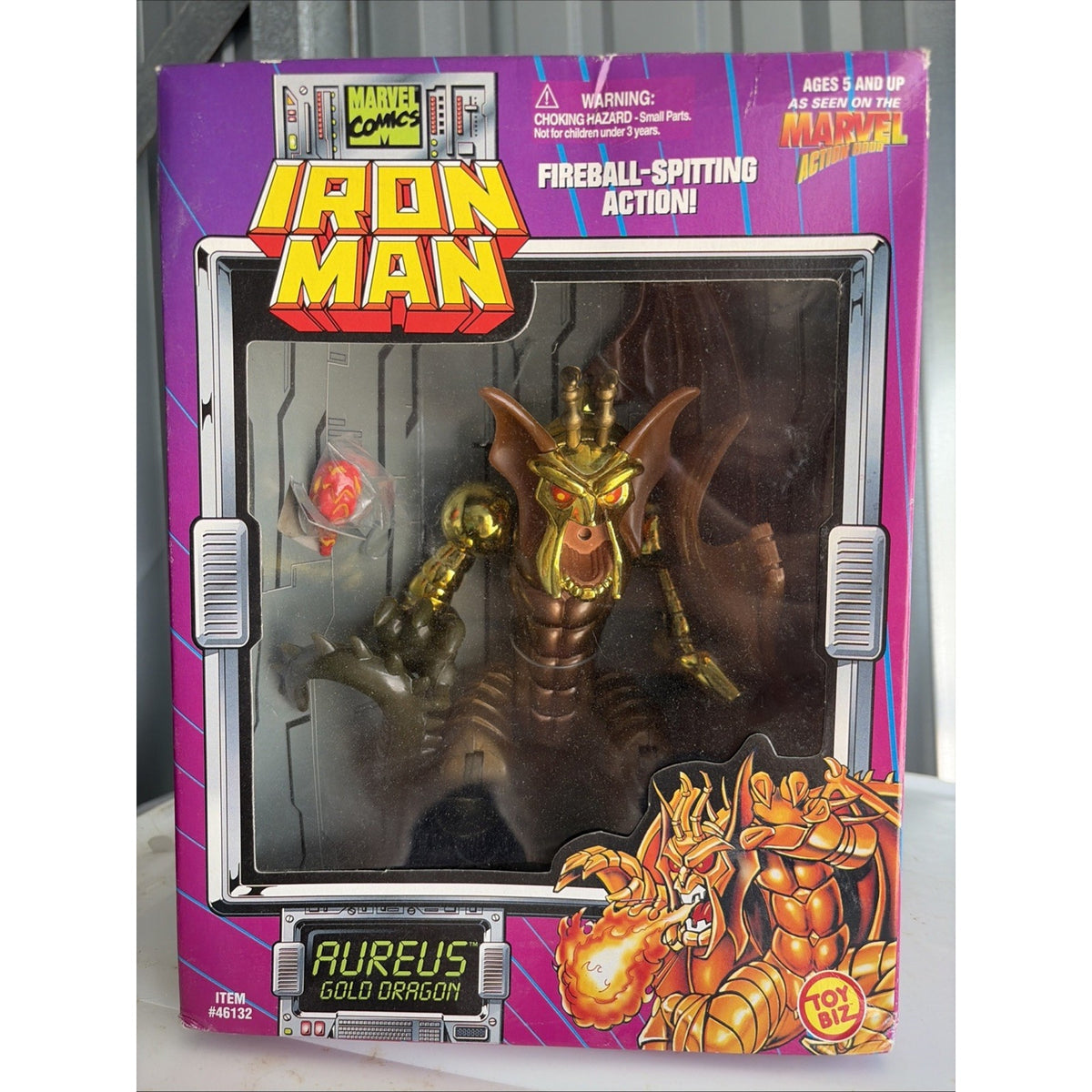1995 ToyBiz Marvel Iron Man AUREUS Fireball-Spitting Gold Dragon Figure NEW