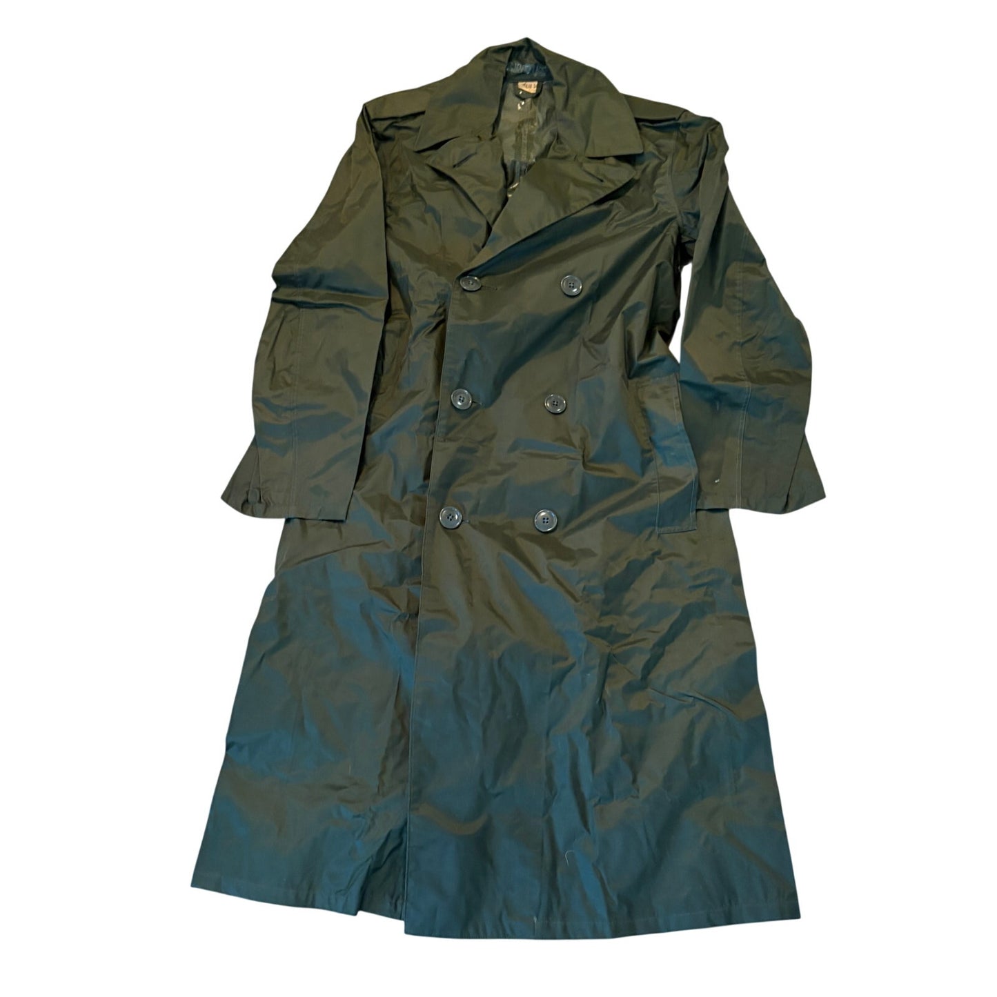 Vintage US Military Green Nylon Rubber Coated Raincoat Trench Coat Size 34