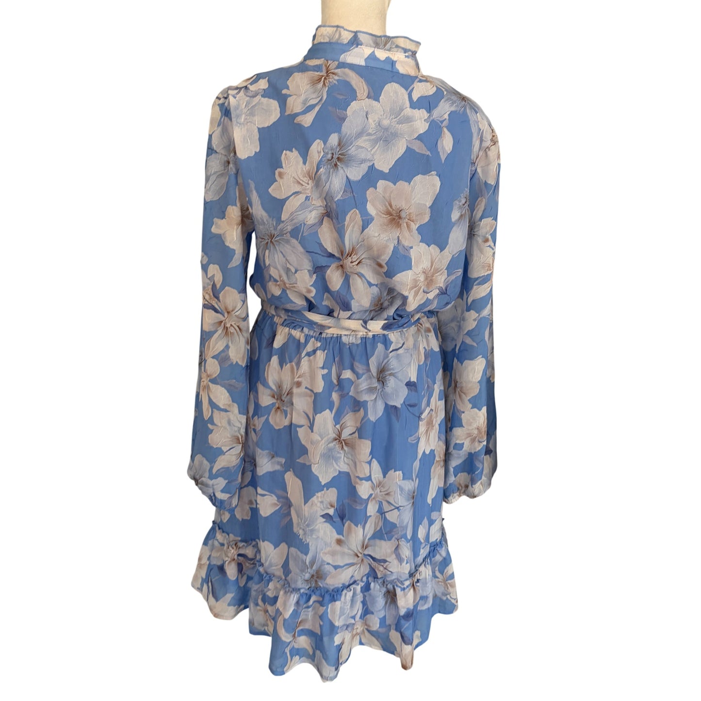 Joie Blue and White Floral Ruffled Mini Dress Long Sleeves Womens Size Medium