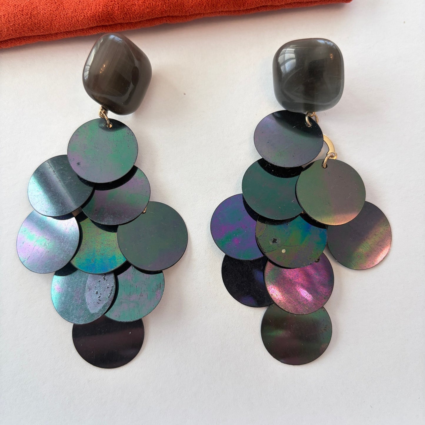 Anthropologie Shimmer Scale Drop Earrings Black / Blue / Purple