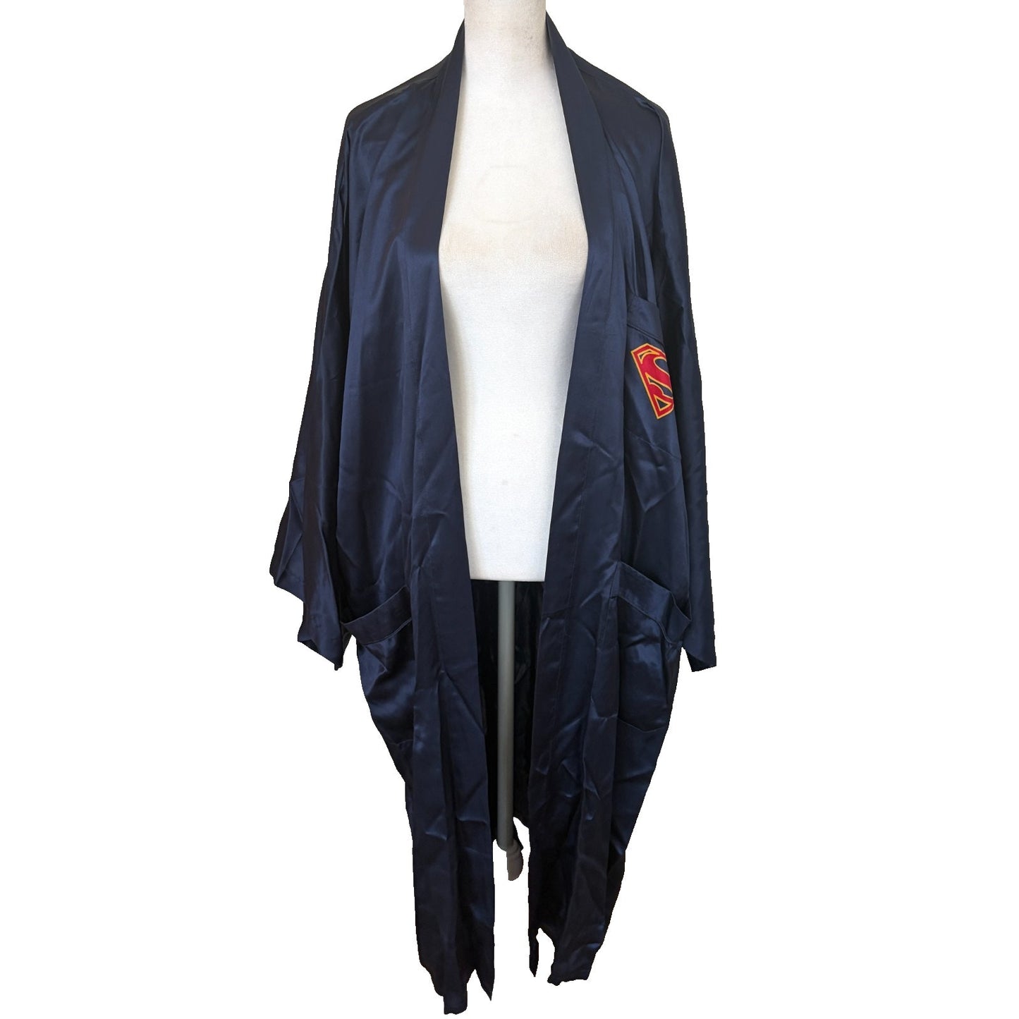 Warner Bros 1996 DC Comics Superman Navy Blue Silk Kimono Robe One Size Mens