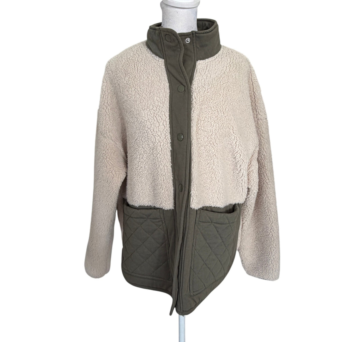 Z Supply Olive Green and Tan Fleece Jacket Womens Size Small
