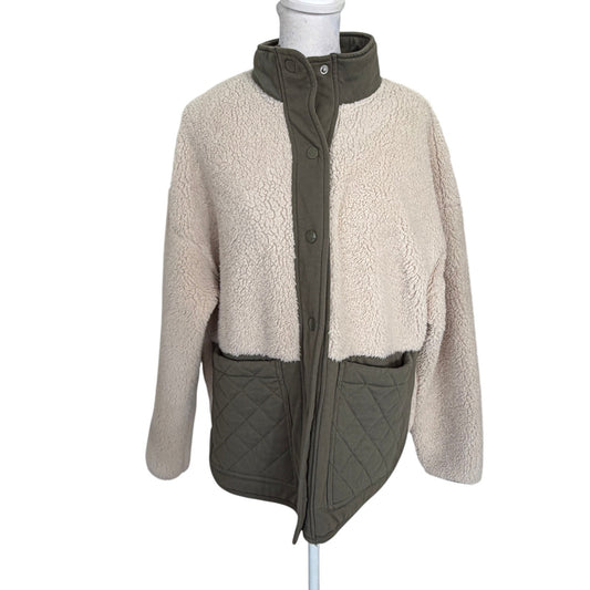 Z Supply Olive Green and Tan Fleece Jacket Womens Size Small
