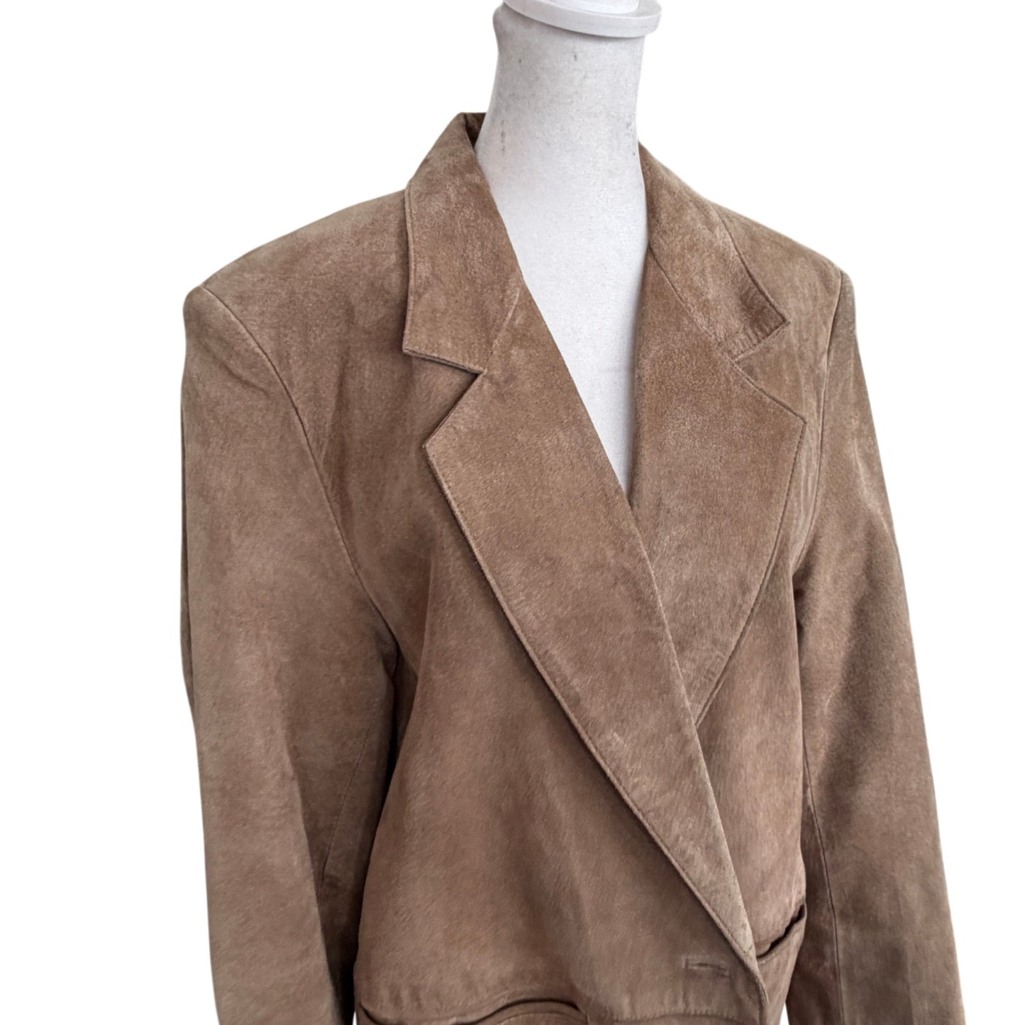 LL Bean Vintage Leather Jacket Tan Suede Button Up Blazer Womens Size 12 Petite