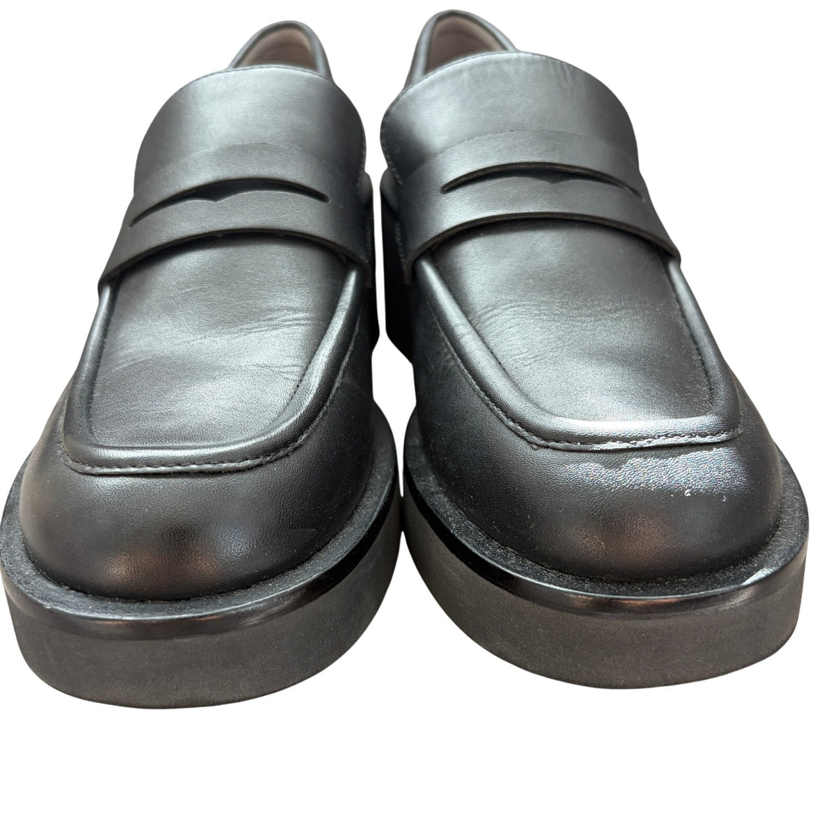 Stuart Weitzman Black Leather Platform Penny Loafers Womens Size 8B