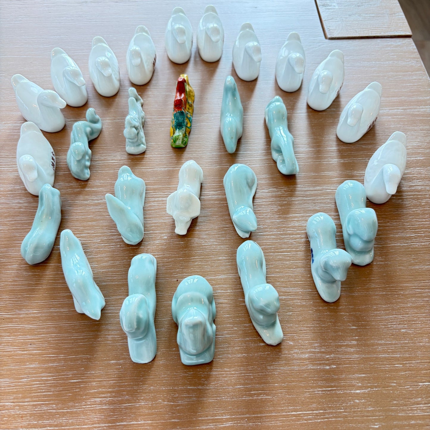 LOT 27 Vintage Chinese Chop Stick Rests Holders White Ducks, Light Blue Zodiac
