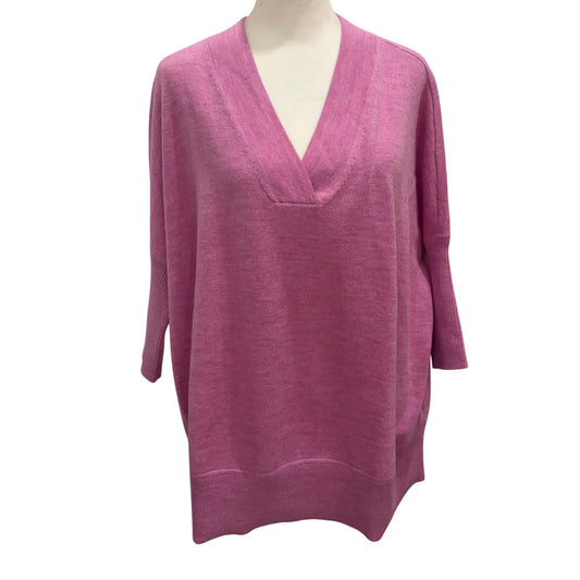 Anthropologie Pink 100% Merino Wool Boxy Short Sleeve Sweater Womens Size XS