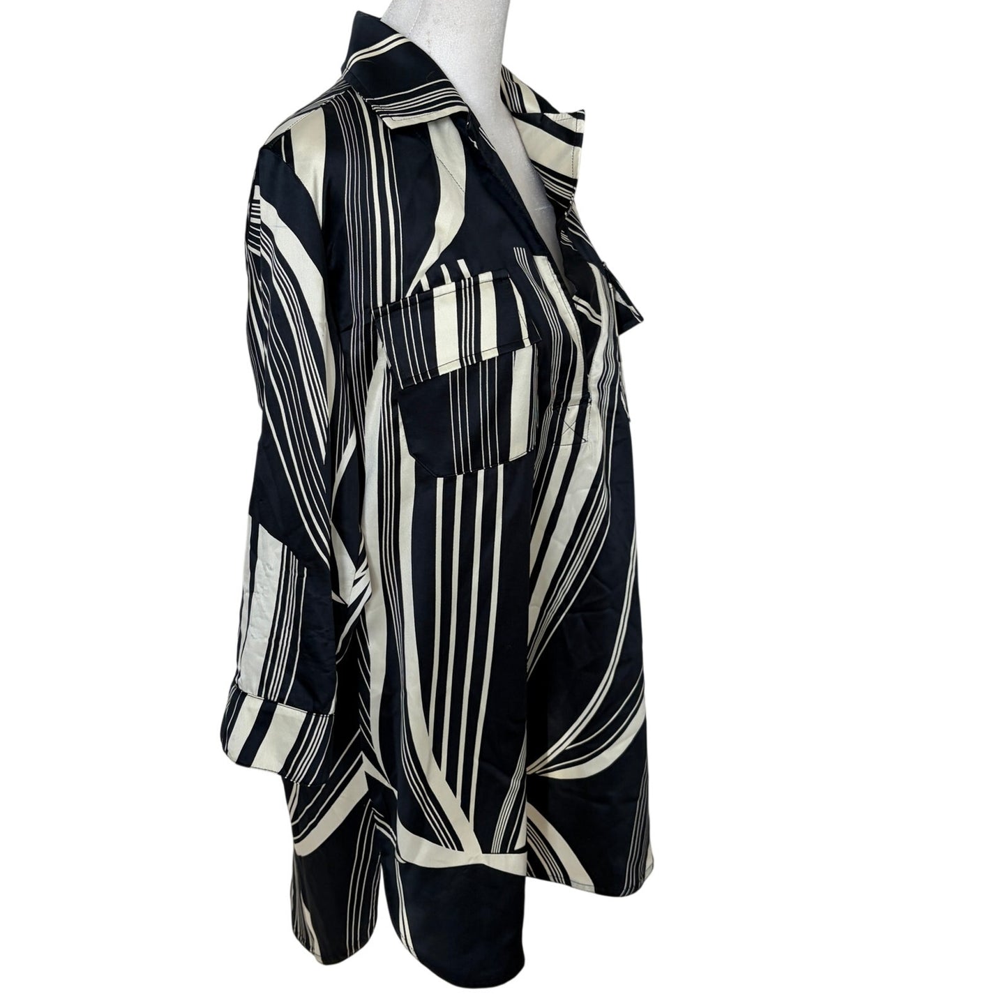 Veronica M. Black, Tan Striped Lagenlook Tunic Blouse Top Womens Size Small