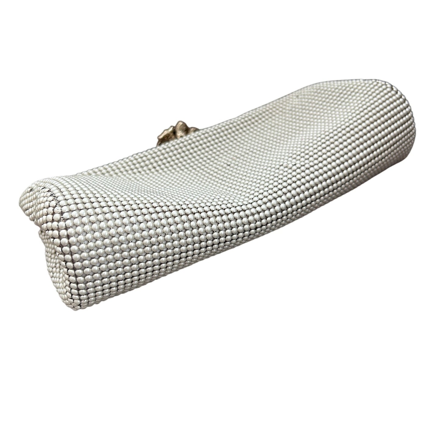 Whiting & Davis NWT Ivory and Gold Beaded Clutch With Chain Strap NEW