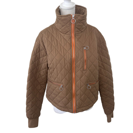 Avec Les Filles Brown Quilted Cropped Full Zip Jacket Womens Size Small
