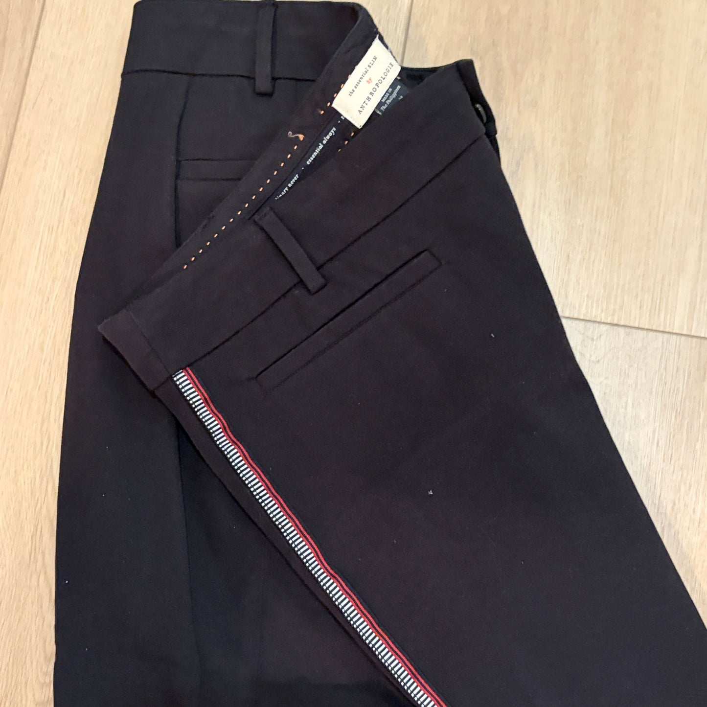 Anthropologie The Essential Slim Black Flat Front Pant Womens Size 14