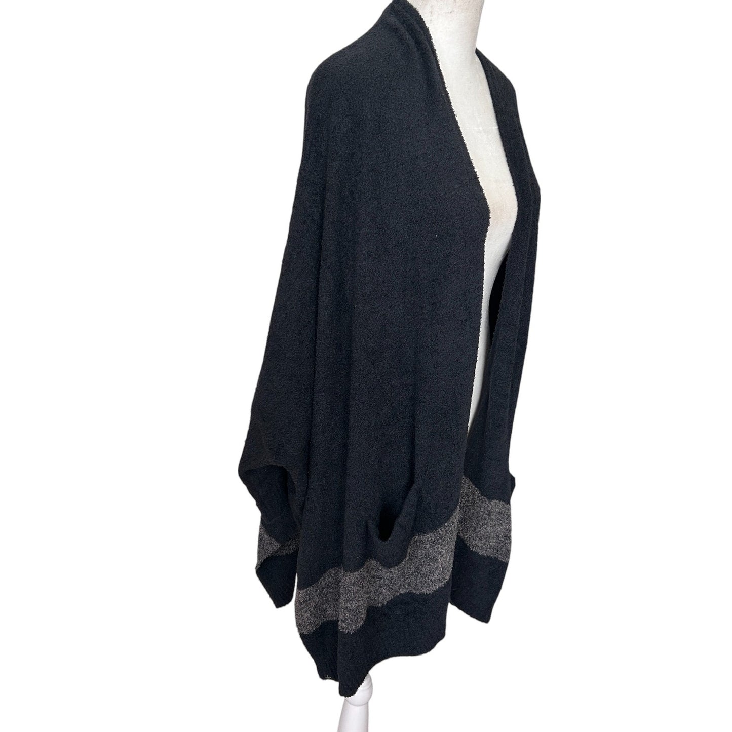Barefoot Dreams Cozychic Lite Black and Gray Long Cardigan Sweater One Size NEW