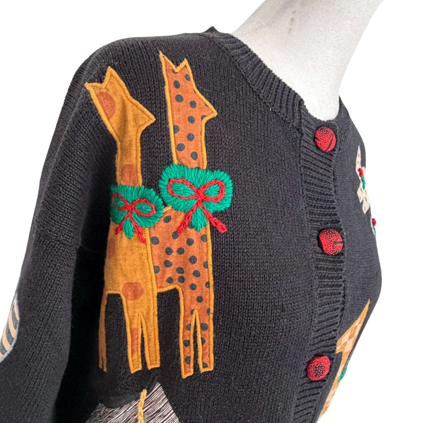 Susan Bristol Vintage 1993 Noah's Ark Holiday Cardigan Sweater Women Size Medium