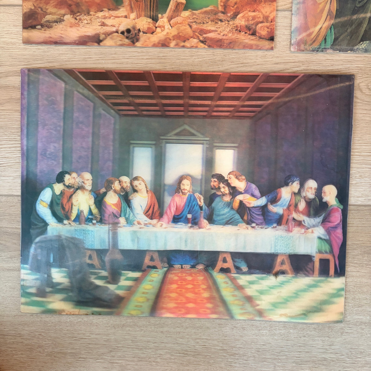 1960s Vintage Lenticular 3D Prints Jesus Spiritual Religious Last Supper