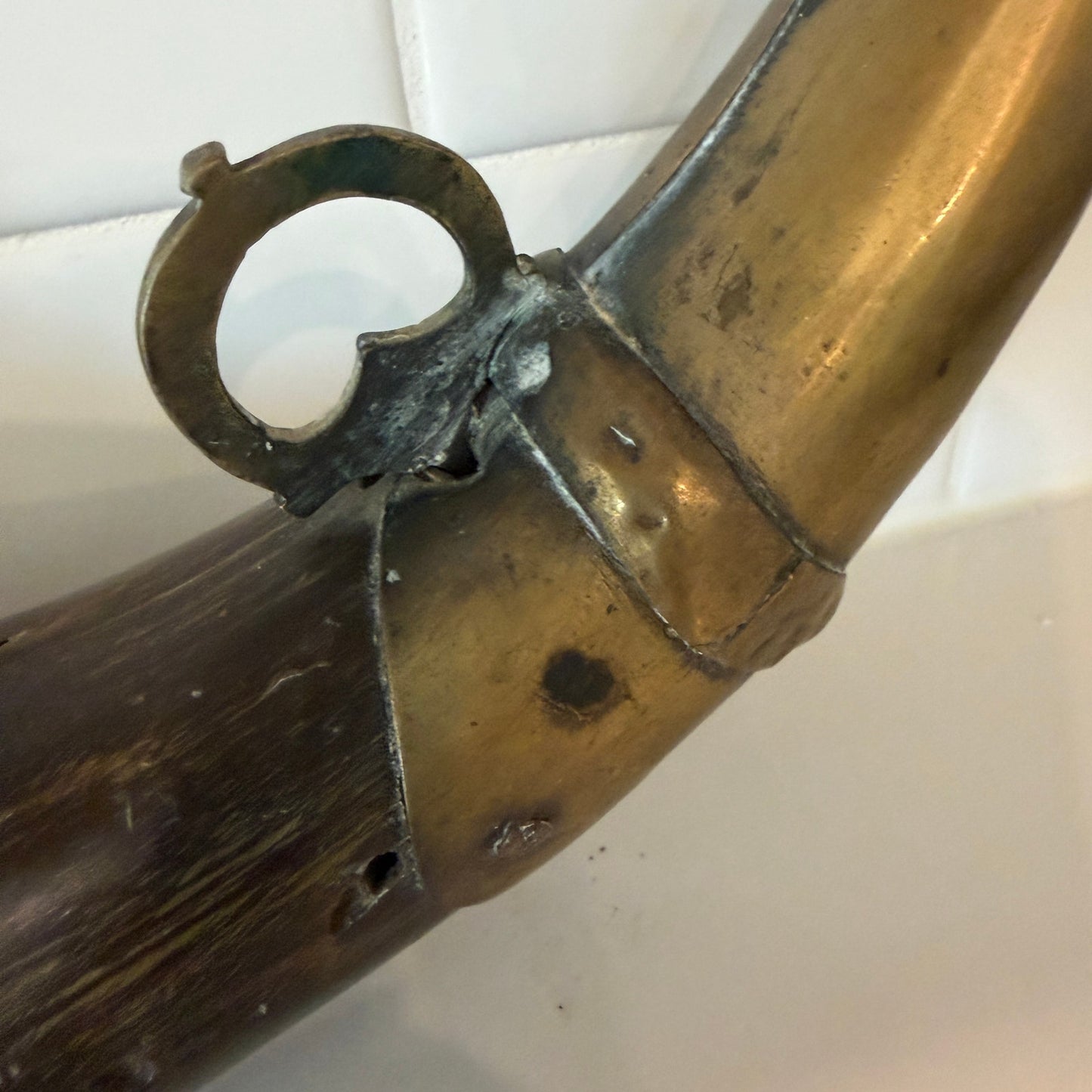 Antique Decorated Brass Gun Powder Horn North African Circa 18th-19th Century