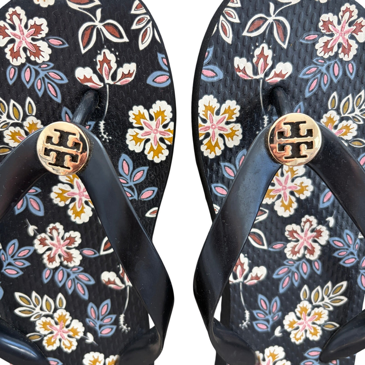 Tory Burch Black Floral Print Flip Flop Thong Sandals Womens Size 7