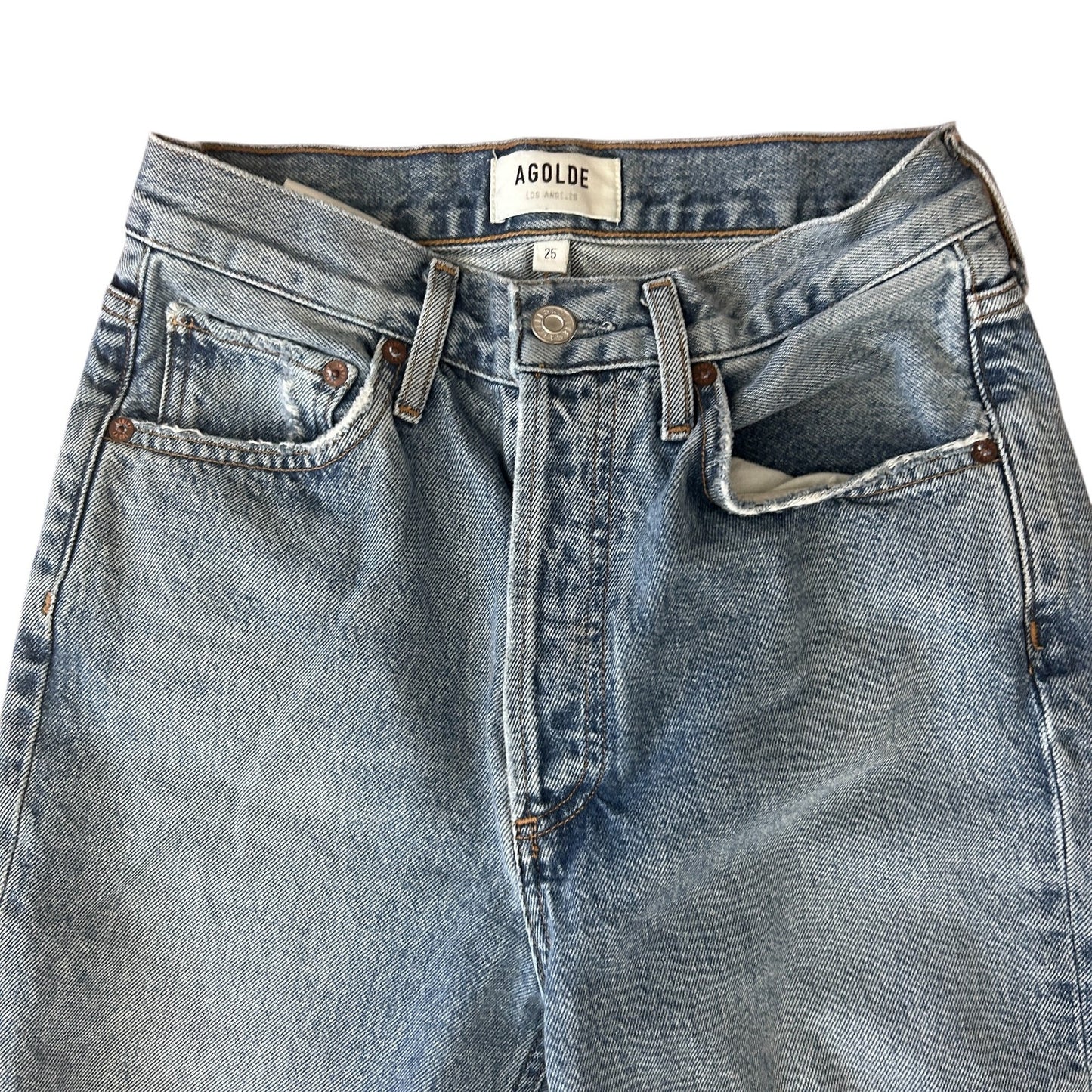 AGOLDE Riley High Rise Straight Crop Button Fly Jeans Distressed Womens Size 25