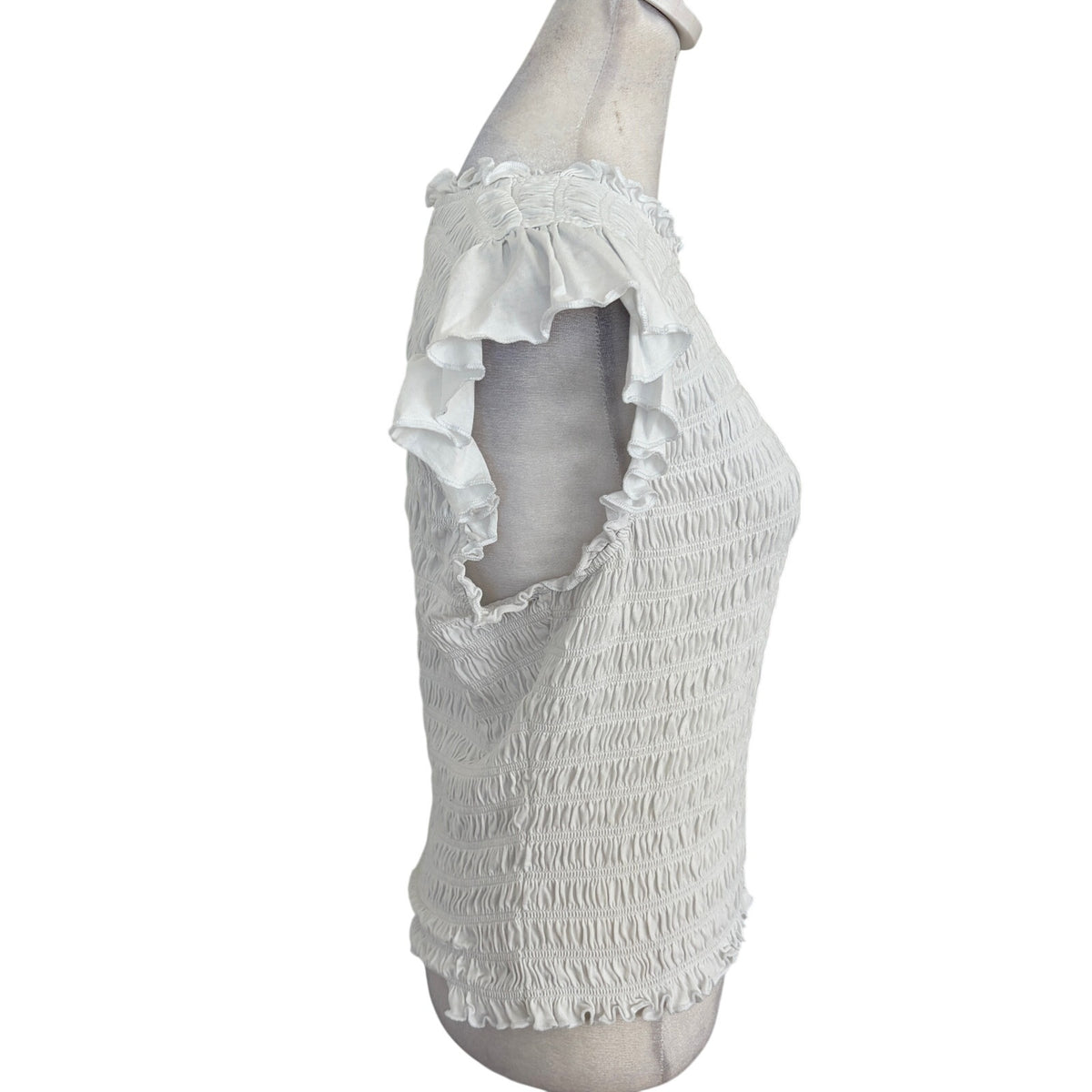 Veronica Beard White Ruched and Ruffled T-Shirt Top Womens Size Medium