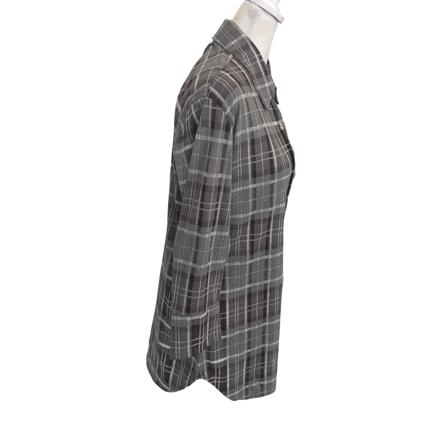 Allen Allen Gray White Plaid Button Down 3/4 Sleeves Tunic Shirt Womens Size XS