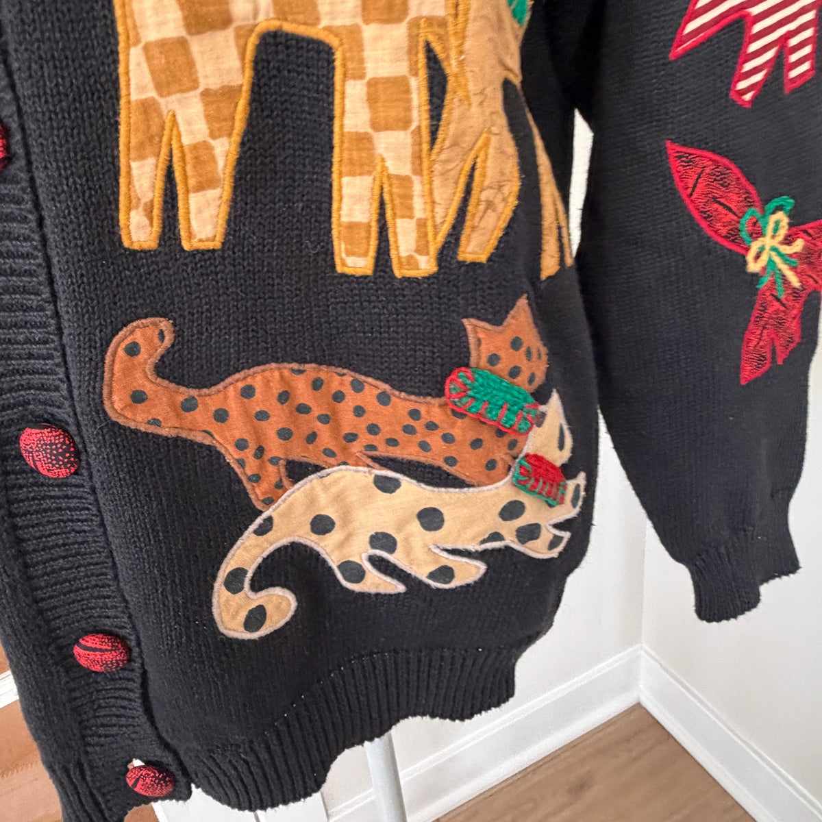 Susan Bristol Vintage 1993 Noah's Ark Holiday Cardigan Sweater Women Size Medium